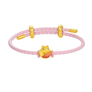Wealthy Lucky Cat Charm Hard 24k Gold Bracelet
