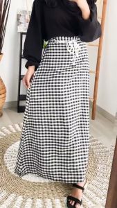 Rok Panjang Wanita Korea Bawahan Musim Kekinian Motif Kotak Ace Skirt