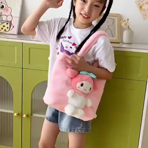 [READY STOCK] Cute Plush Tote Bag 36CM – Kuromi / My Melody / Lotso / Stitch | Sanrio Soft Handbag for Girls / Beg Comel