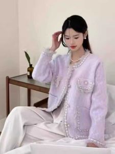 Chần Bông Ngắn Áo Khoác Nữ Cổ Tròn Sang Trọng Lông Chồn Đế Lông Thú Thời Trang Sành Điệu Dày Dặn Mùa Thu Mùa Đông Áo Khoác Ngoài Thanh Lịch Phong Cách Nữ