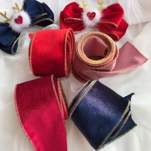 Handmade DIY Velvet Gold Thread Edge Band Material for Childrens Hair Clips Fashionable Wine Red Color Fresh out Winter 2021