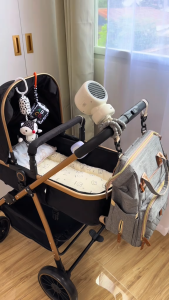 Beige Baby Stroller 2 way Foldable Baby Stroller  Europe Premium Class Prams  Four Wheels Can sit or lie down Baby Stroller