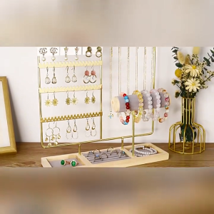 Jewelry Holder Organizer 6-tier Black Stand with Necklace Earring Bracelet Holder Ring Box Hanger for Display