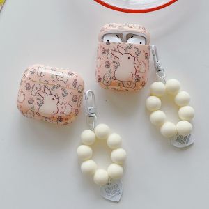 เคสป้องกันหูฟัง IMD ลายกระต่ายสีขาวพร้อมสายรัดข้อมือสำหรับ Apple AirPods 1/2 3 4 Proหูฟังรุ่น Pro2