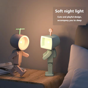 Robot Night Light Cartoon Space Man Magnetic LED Night Light with Battery Mini Book Light Desktop Ornament Atmosphere Light Christmas Gift
