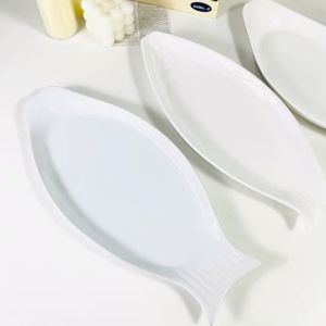 จานเปล จานปลา สีขาว เซรามิค มี3ขนาด