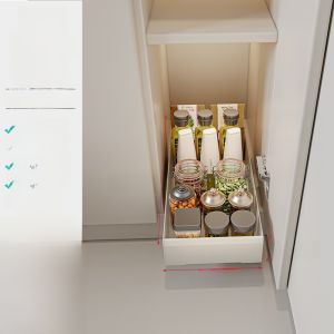 Kitchen Corner Pull out Spice Storage Rack Slide Track Drawer Style Narrow Cabinet Ultra Deep Cabinet Organizer Single Layer