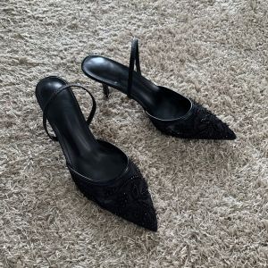 Luxury Brand High Heels Women Sandals Mesh Embroider Elegant Pointed Ladies Slingback Party Wedding Bridal Dress Shoes Woman