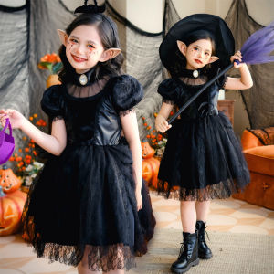 Kids Halloween Witch Demon Costume Dress Girls Classic Gothic Sorceress Black vampires Tutu Outfits Child Carnival Performance Clothing