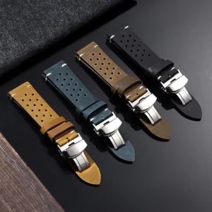 18mm 19mm 20mm 21mm 22mm 24mm Breathable Porous Watchbands Vintage Racing Leather Watch Strap for Seiko for Rolex Wristband Belt
