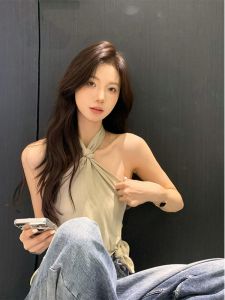 Pure Desire Spicy Girl Elastic Halter Neck Twist Knot Strap Vest Women Summer Shoulder Digging Top Ins Style Small Vest