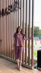 Setelan Celana 7/8 Crinkle Airflow Rempel Resleting Jeans Motif Polos Busui Tali Belakang Devino Style