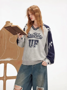 unifree | Áo Sweater Ôm Dáng V-Cổ Tông Màu Khối Không Có Mũ