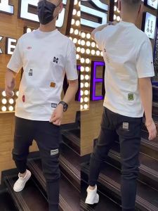 Summer New Mens Pure Cotton Short Sleeve T-Shirt Loose Fit round Neck Casual Top Breathable Comfortable Short Length Tee