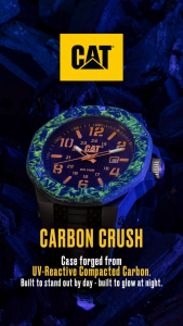 Caterpillar Gent LV-161-27-137 Carbon Crush 45mm Compacted Carbon Luminous Bezel Black Dial Yellow Silicone Band Watch