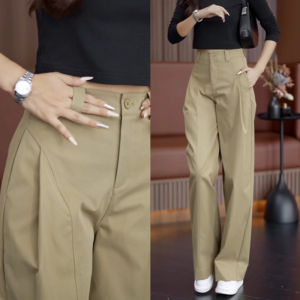 High Waist Wide Leg Pants Womens Casual Accordion Pleat Side Pressed Loose Slimming Straight Casual Trousers