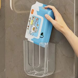 Wall Mounted Dual Compartment Transparent Wipes Case Self Adhesive Heavy Duty Organizer for Kitchen Bathroom Bedroom Wet Wipe Ho
