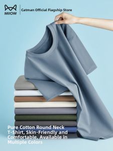 MiiOW | Pure Cotton Loose Short Sleeve Round Neck T-Shirt Mens Summer New Style Quick Dry Cool Feeling White Top For All Seasons