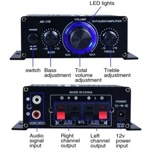 NEW Pro HiFi Stereo Audio Power Amplifier Aluminum Alloy 200W+200W Left Right Dual Channel Power Amplifier with RCA Input