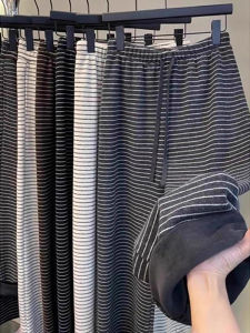 Warm Insulated Winter Striped Trousers Wide Leg