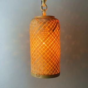 Kap Lampu Gantung Bambu & Lampu Dekorasi Model Tabung Size M