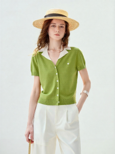 Toyouth | Ice Cooling Contrast Color Fitted Womens Blouse