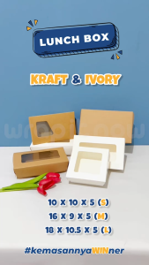 (Isi 20 pcs) Lunch Box Kraft M 16x9x5 Laminasi Jendela // dus makan/ dus nasi/ box kraft