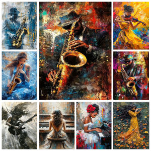 Saxophone Piano Acrylic Digital Oil Painting Adult Musical Instrument Playing Art Digital Coloring Painting Wall Decorat Gift
