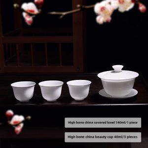 Premium Bone China Tea Cup with Lid Single Piece Ceramic Home Use Gongfu Super Thin White Porcelain Tea Set Teacup And Saucer