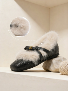Josiny | Retro Style Furry Flat Heel Inside Lifted Warm Lined Shoes Buckle Design