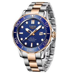 LIGE Fashion Luxury Quartz Man Watch Original Design Stainless Steel Band Casual Sport Waterproof Luminous Watches for Men Gifts