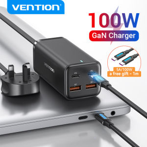 Vention 100W GaN Charger fast Charger Type C Adapter iphone Four ports fast charging  2USB-C + 2USB-A Charger Macbook Samsung Xiaomi Huawei Vivo Charger Adapter USB Plug Socket USB C Adapter Quick PD Charger