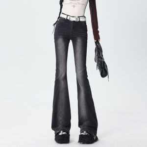 High Waist Bell Bottom Denim Jeans Womens Spring 2025 New Style Elastic Black Grey Slim Fit Small Size Versatile Horse Hoof Pants