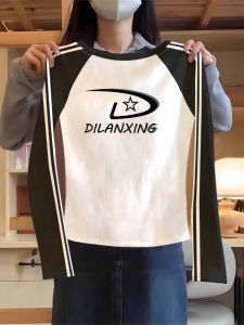 American Style Color Block Stripe Short Sleeve Womens T-shirt Spring Autumn Design Slimming Fit Casual Pure Cotton Top