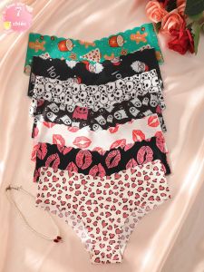 Bộ 7 Quần Lót Tam Giác Liền Mạch Co Giãn Ôm Sát Dành Cho Nữ Mặc Thoải Mái Hàng Ngày Chất Liệu Dệt Kim Chủ Đề Giáng Sinh & Halloween