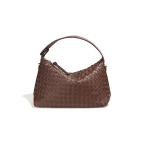Fashionable Crochet Genuine Leather Dumpling Bag Single Shoulder Crossbody Bag Soft Pillow Shape Small Size for Women Daily Use