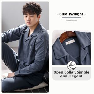JIALEFEN | Mens Cotton Long Sleeve Light Pajama Set