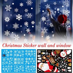 Christmas Window Stickers Reusable Christmas Clings for Glass Snowflake Reindeer Santa Claus Elf Peeking Window Decals