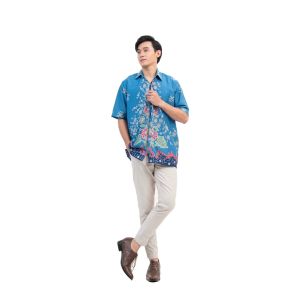 Kemeja Hem Batik Lengan Pendek Atasan Batik Pria Motif JW 016 Bahan Katun Adem dan Nyaman
