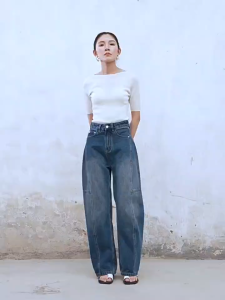 New 2025 curved knife banana pants straight and wide-leg JEANS womens jeans