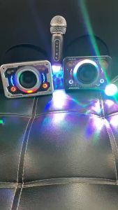 X-DEAL V9 Portable Space Shelter Bluetooth Wireless Dual Microphone Speaker Transparent Mech RGB Light Stereo Family KTV Set