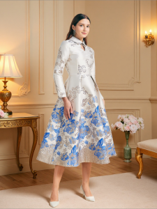 Đầm Maxi Sang Trọng Chất Liệu Jacquard Hoa Dài Dành Cho Nữ DEVCHATA Kiểu Dáng Xòe Dự Tiệc Dạ Hội Chiều Dài Đến Giữa Bắp Chân Cổ Áo Xếp Ly.