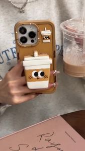 3D escopic bracket cartoon coffee Silicone Case for iPhone 11 12 13 14 15 16 Pro Max casing soft silicone anti fall  cover for iphone15 case