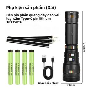 Đèn Pin LED Siêu Sáng Có Thể Điều Chỉnh Độ Zoom Tích Hợp Đèn Chiếu Sạc Type-C Hiển Thị Mức Pin Chống Nước Dùng Cho Ngoài Trời Khẩn Cấp Cắm Trại Màu Đen