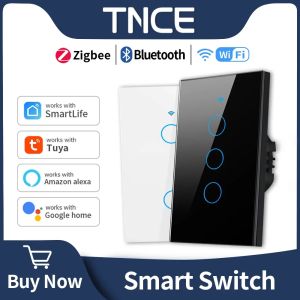 TNCE Tuya WiFi+Bluetooth/Zigbee Smart Wall Switch 1/2/3/4 Gang No Neutral Wire Smart Touch Switch Work with Alexa Google Home