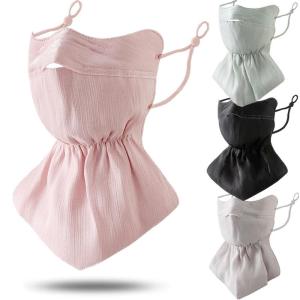 ผู้หญิงผ้าไหมน้ําแข็งหน้าปกป้องกันรังสียูวีแห้งเร็วระบายอากาศครีมกันแดดผ้าพันคอUPF50 + แขวนหูผ้าพันคอสําหรับกิจกรรมกลางแจ้ง