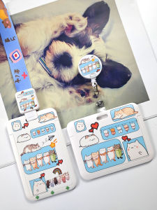Cute Cat Design Protective Card Holder Horizontal Layout Octopus Pass ID Badge Clip Retractable Lanyard Business Card Case