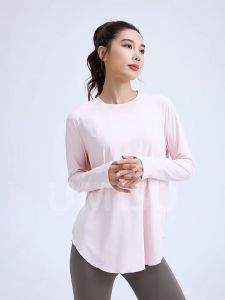 UMISO Women Ice Silk Yoga Shirt Loose Breathable Running Workout Fitness Round Neck Long Sleeve Sports Top