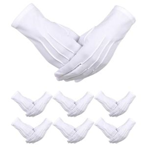 6Pairs White Gloves Pallbearer Funeral Masonic Parade Mittens Dress Uniform Cosplay Costume Gloves for Formal Tuxedo Guard Party