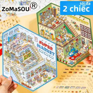 Bộ Nhãn Dán DIY Phong Cảnh 3D Kích Thước Siêu Lớn - Thiết Kế Cabin Cảnh Thu Nhỏ Ba Lớp Cho Trẻ Em Học Trang Trí Lễ Hội Quà Tặng Sinh Nhật